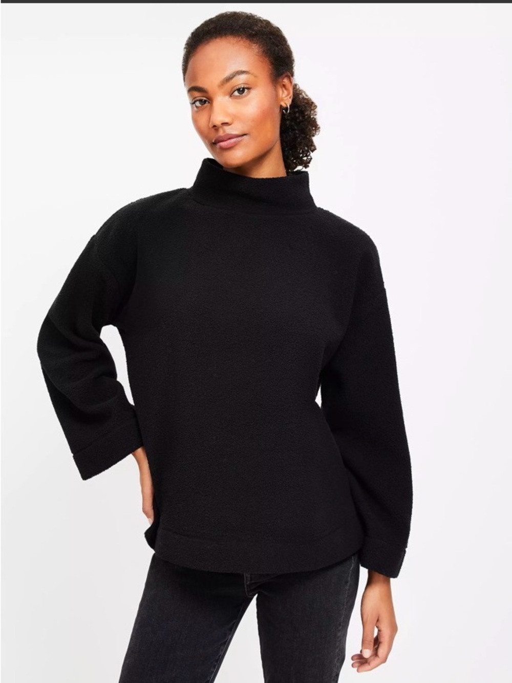 LOFT Black Funnel Neck Pullover Fleece. Size XL